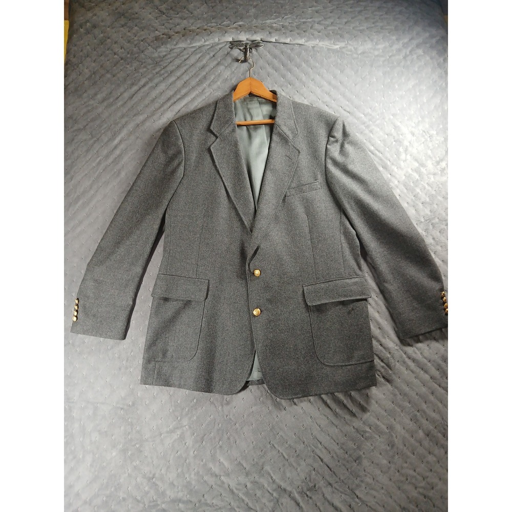 Vintage 90s Arnold Palmer Wool Blazer Gray Sport Coat Mens 42R Gold Button USA